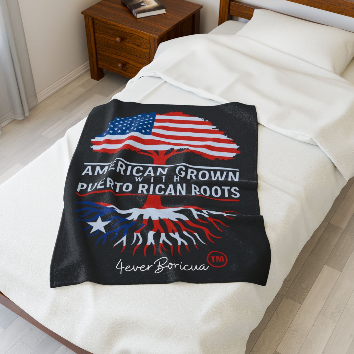 30X40 American Grown with Puerto Rican Roots Throw Blanket – Manta Patriótica para Boricuas en la Diáspora | 4EVERBORICUA