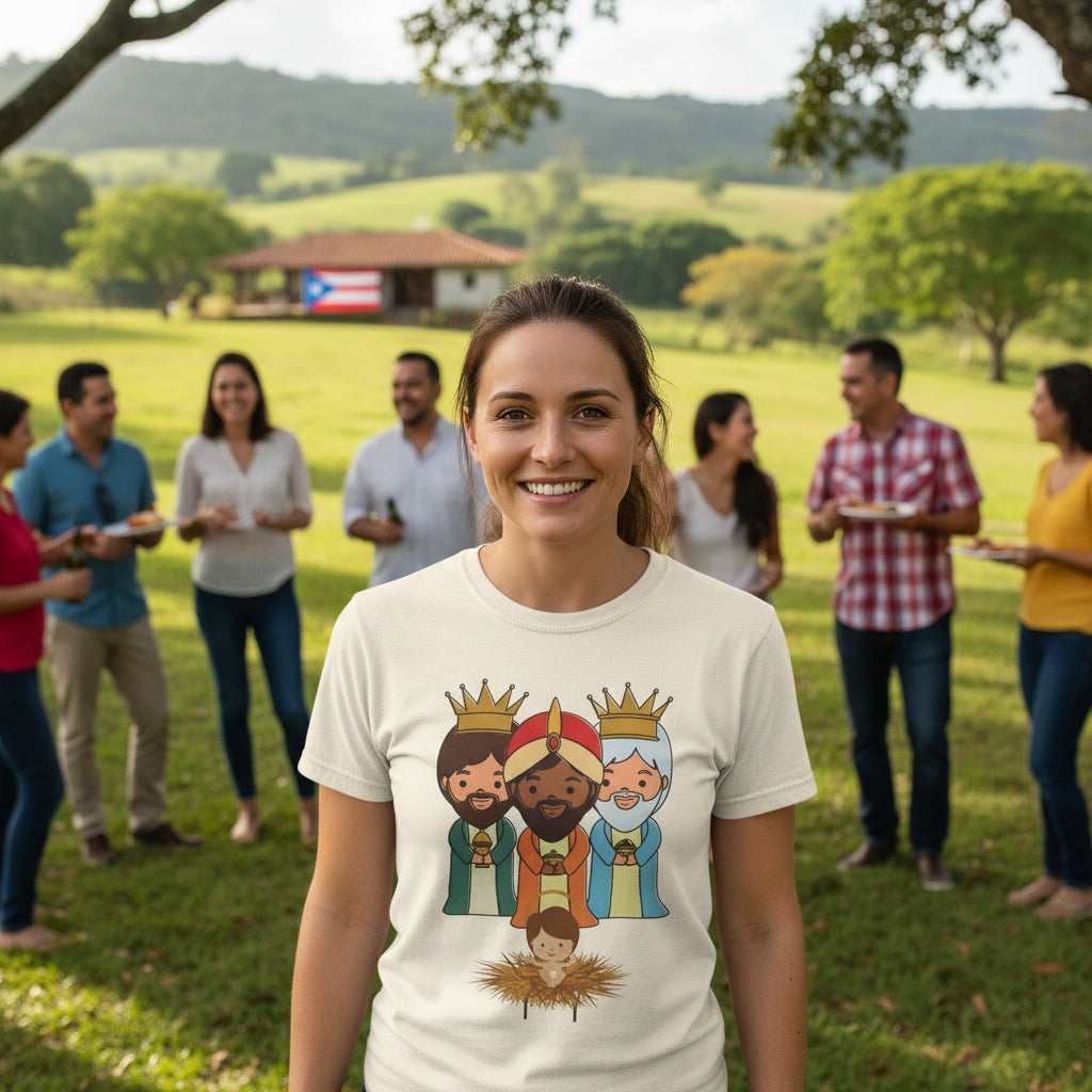 Variedad de Colores CAMISETAS PR Navidad TRES REYES MAGOS con JESÚS Puerto Rico Unisex Shirt Epifanía