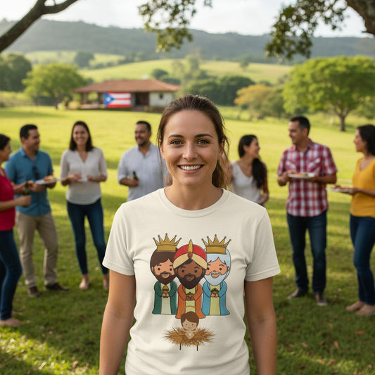 Variedad de Colores CAMISETAS PR Navidad TRES REYES MAGOS con JESÚS Puerto Rico Unisex Shirt Epifanía