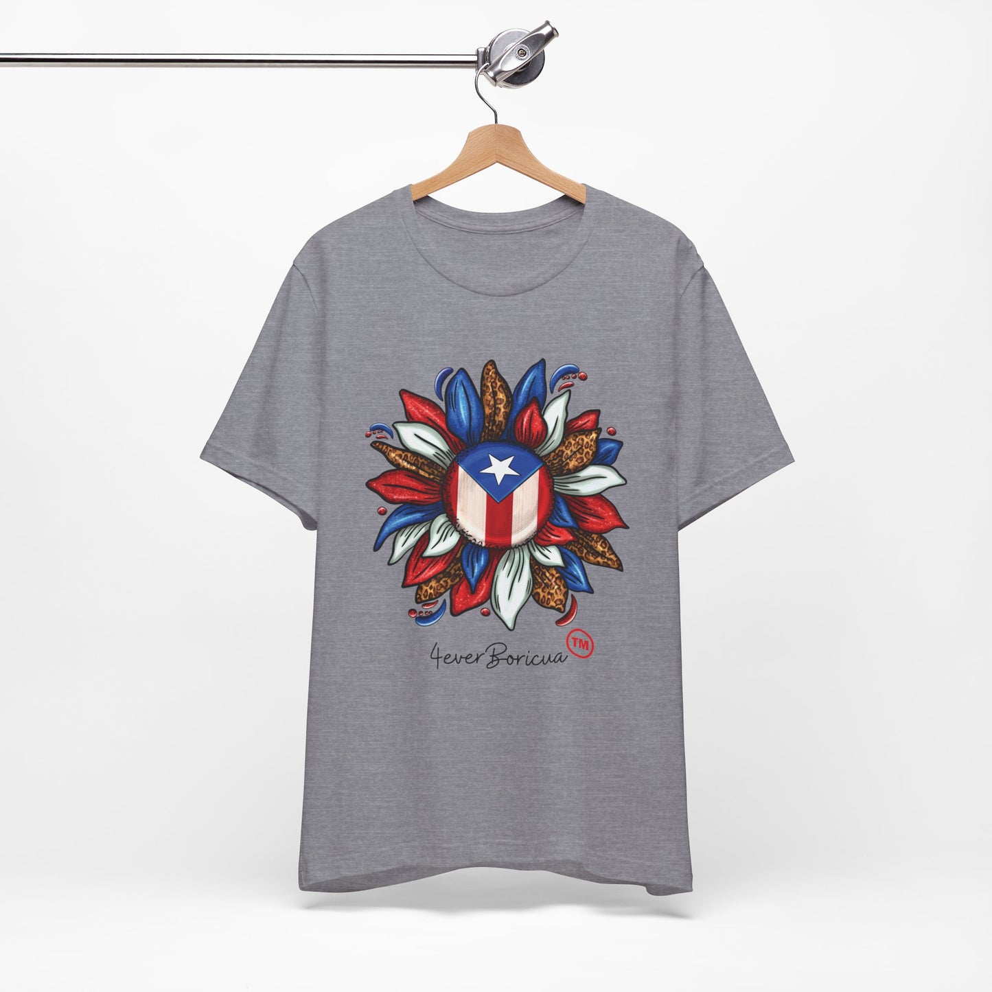 CAMISETA PR PUERTO RICAN BLOOMING FLAG T-SHIRT Gray | 4EVERBORICUA