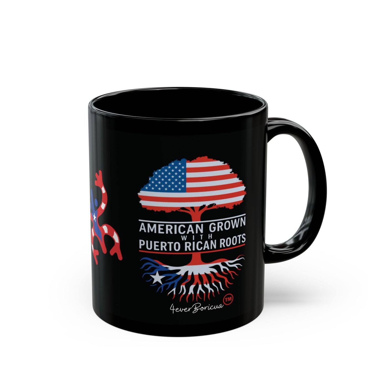 Taza “American Grown with Puerto Rican Roots” | Orgullo Boricua 🇵🇷 | 11oz Cerámica Negra – 4everBoricua