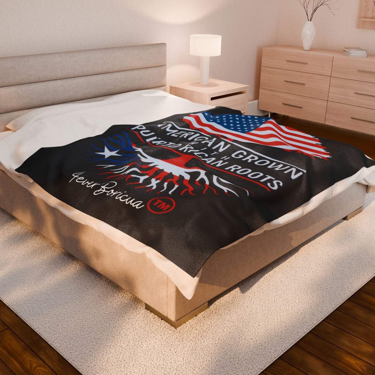 60X80 American Grown with Puerto Rican Roots Throw Blanket – Manta Patriótica para Boricuas en la Diáspora | 4EVERBORICUA