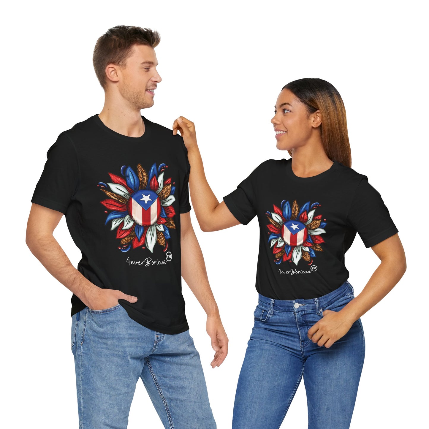 CAMISETA PR UNISEX PUERTO RICAN BLOOMING FLAG T-SHIRT Black | 4EVERBORICUA