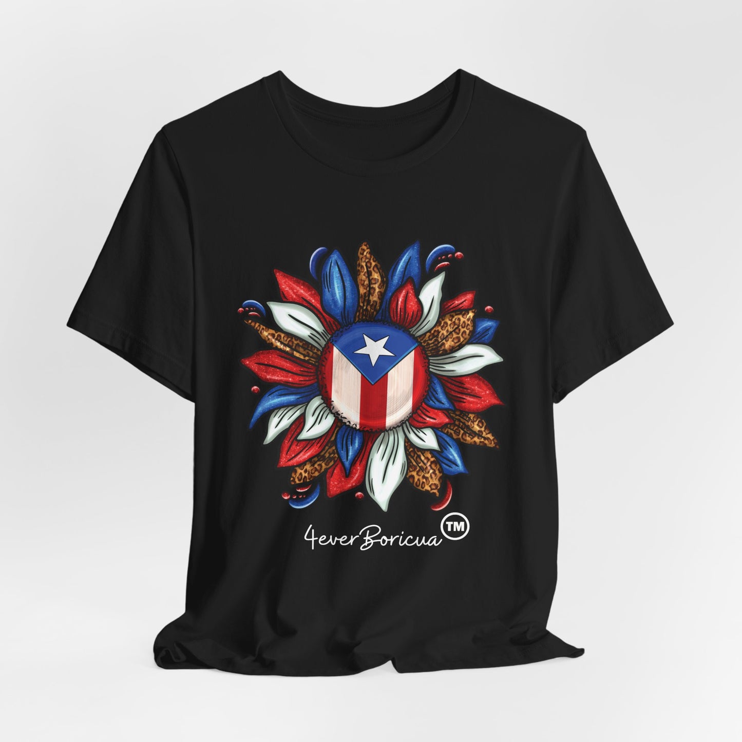 CAMISETA PR UNISEX PUERTO RICAN BLOOMING FLAG T-SHIRT Black | 4EVERBORICUA