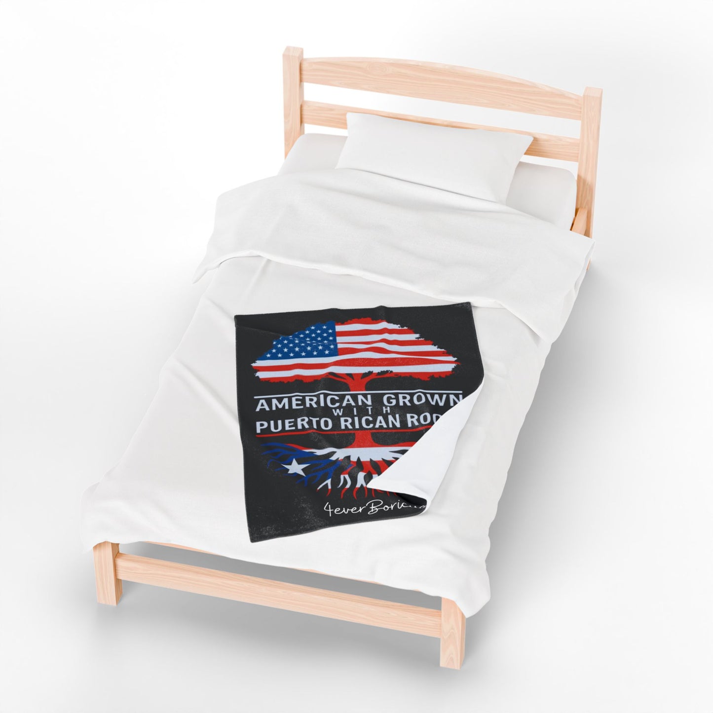 30X40 American Grown with Puerto Rican Roots Throw Blanket – Manta Patriótica para Boricuas en la Diáspora | 4EVERBORICUA