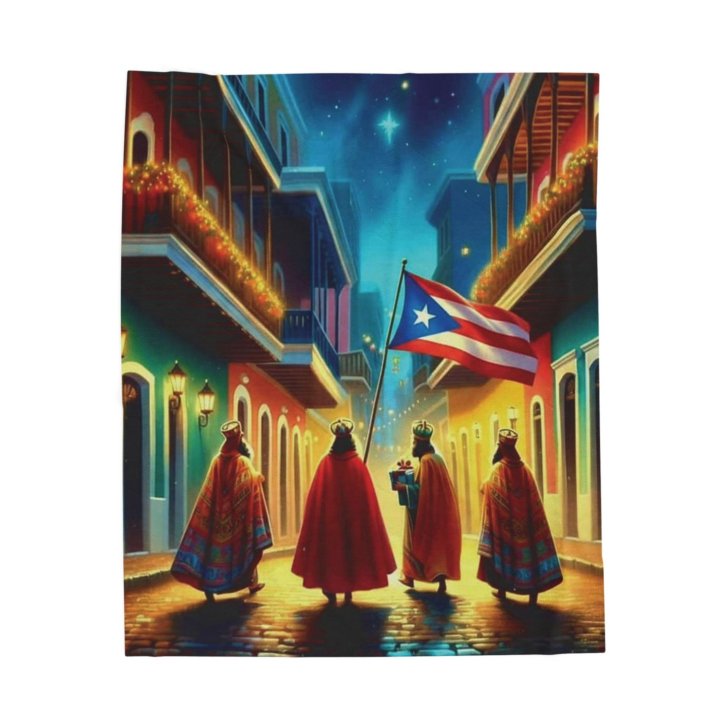 50x60 Manta decorativa exclusiva 4EVERBORI – Reyes Magos y Jesús en Puerto Rico Cozy Throw Blanket| Envío Gratis