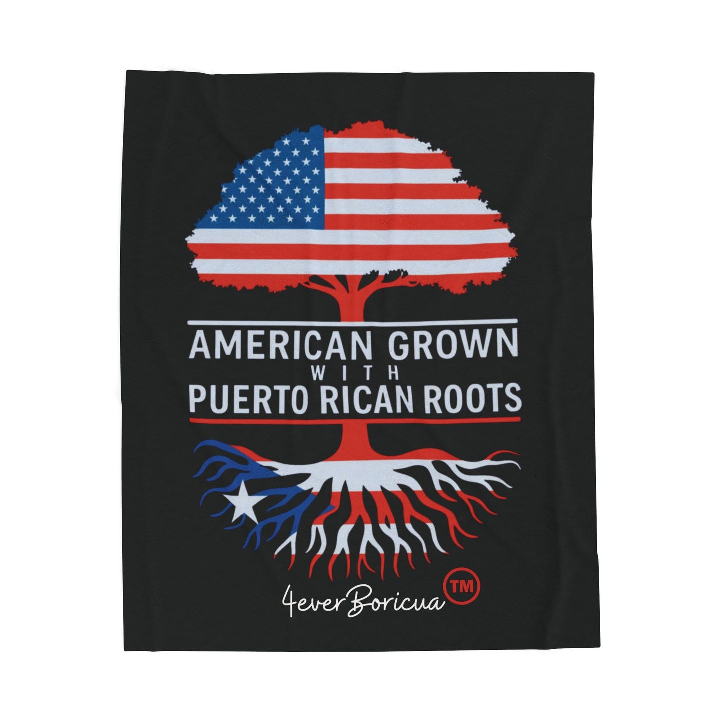 50x60 American Grown with Puerto Rican Roots Throw Blanket – Manta Patriótica para Boricuas en la Diáspora | 4EVERBORICUA
