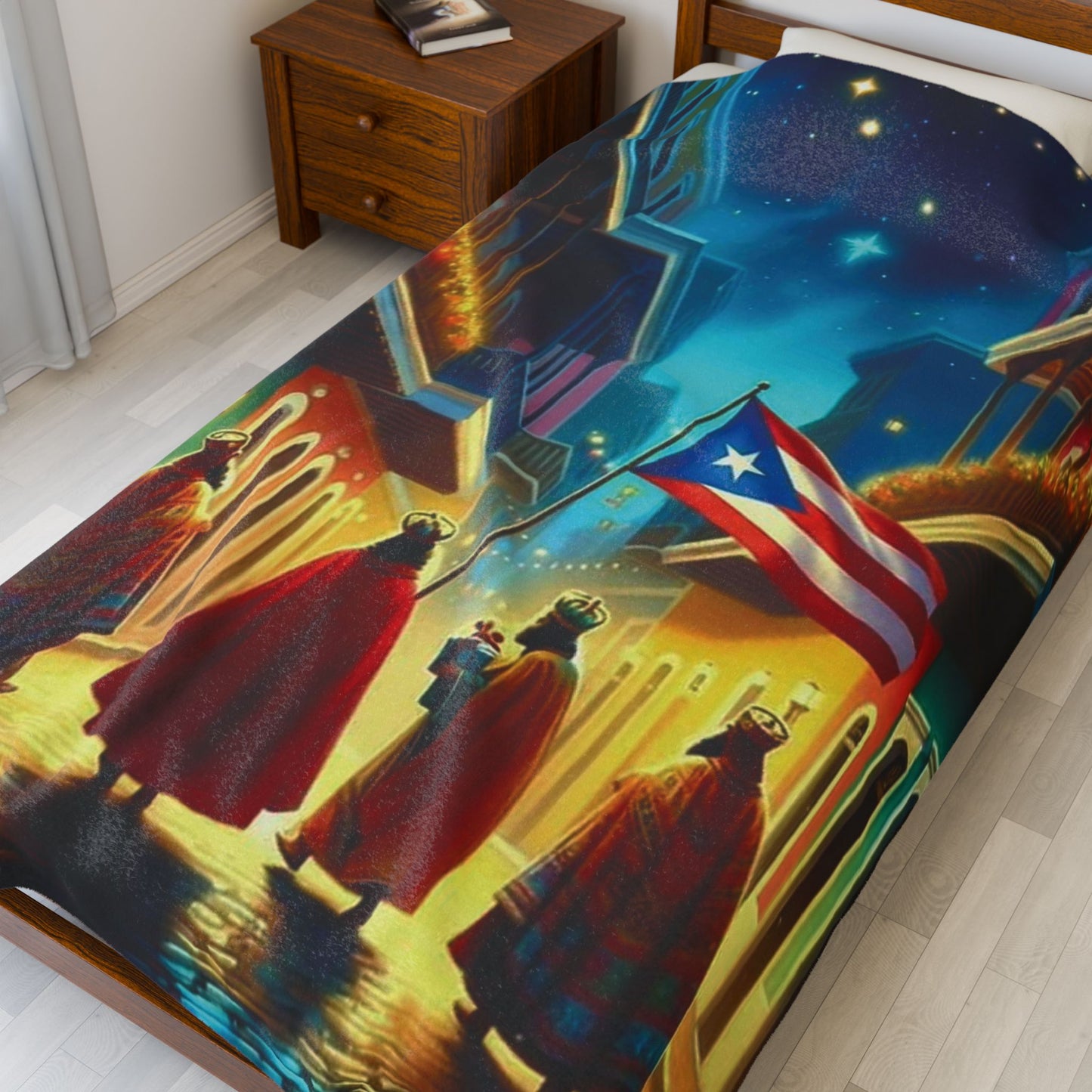 60x80 Manta decorativa exclusiva 4EVERBORI – Reyes Magos y Jesús en Puerto Rico Cozy Throw Blanket| Envío Gratis