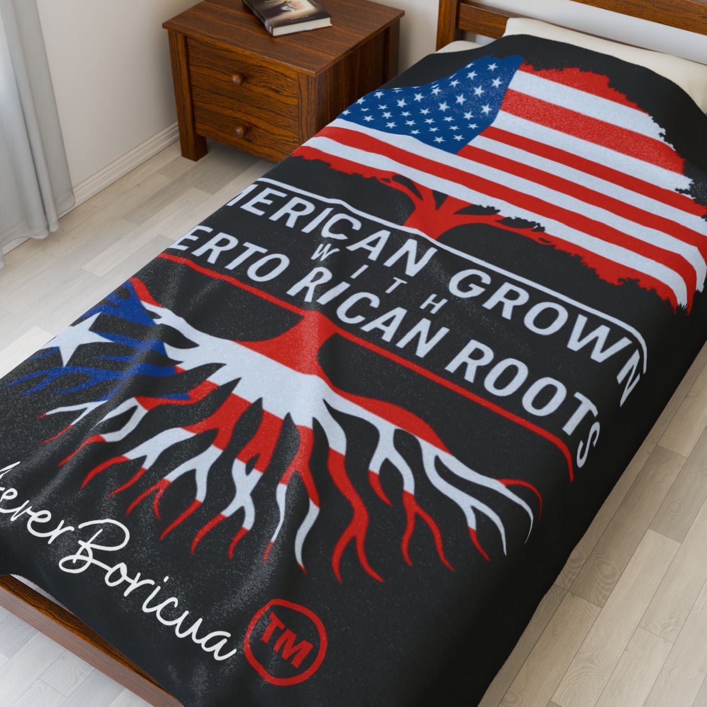 60X80 American Grown with Puerto Rican Roots Throw Blanket – Manta Patriótica para Boricuas en la Diáspora | 4EVERBORICUA