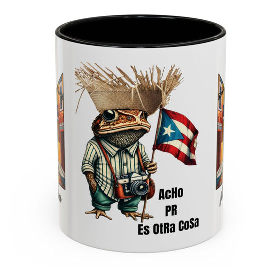 TAZA CUP COFFEE MUG ACHO PR ES OTRA COSA CON SAPO CONCHO CON PAVA Y BANDERA Y A CADA KLAD EL VIEJO SAN JUAN