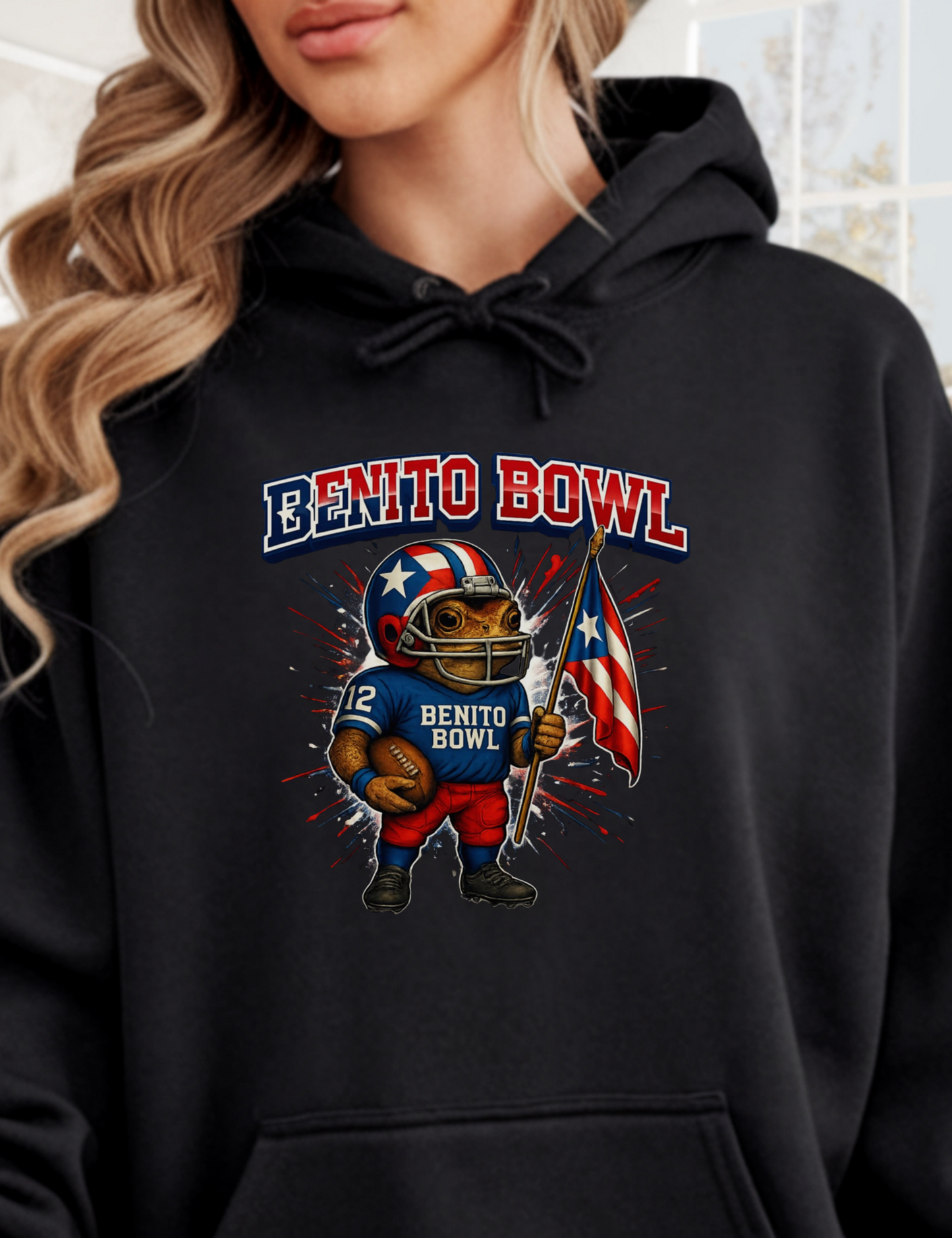 BENITO BOWL 2026 Hoodie Unisex Puerto Rico – Sapo Concho 4everBoricua |Negro