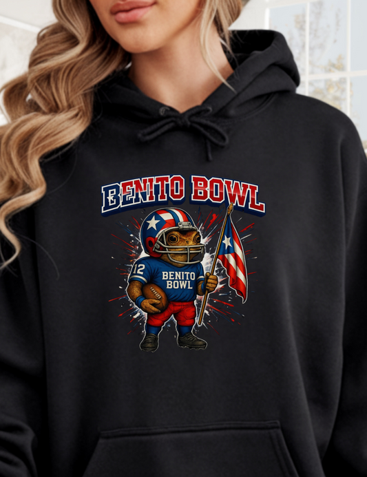 BENITO BOWL 2026 Hoodie Unisex Puerto Rico – Sapo Concho 4everBoricua |Negro