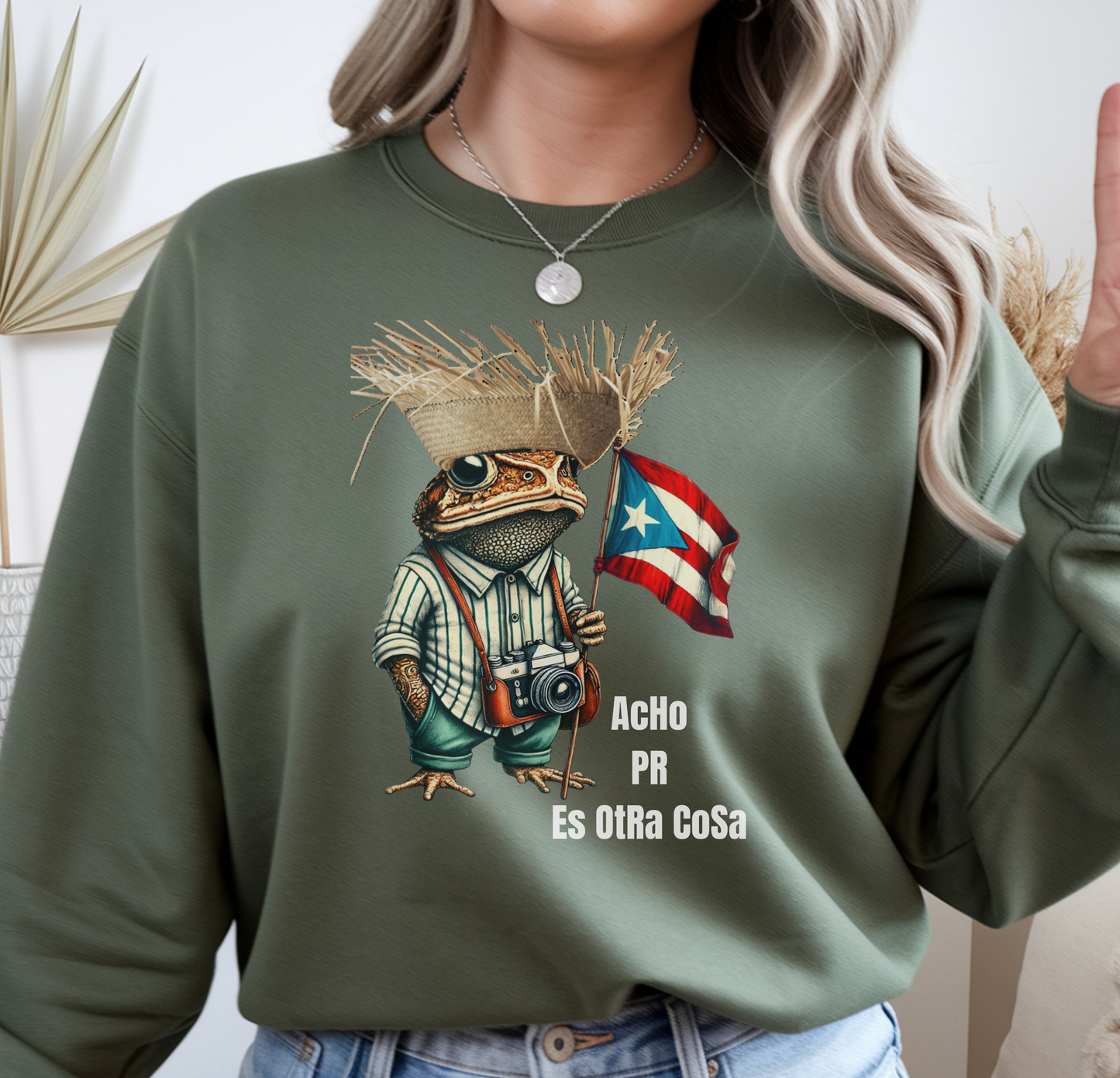acho pr pe erre es otra cosa sweater sweatshirt unisex military green sapo concho puerto rico
