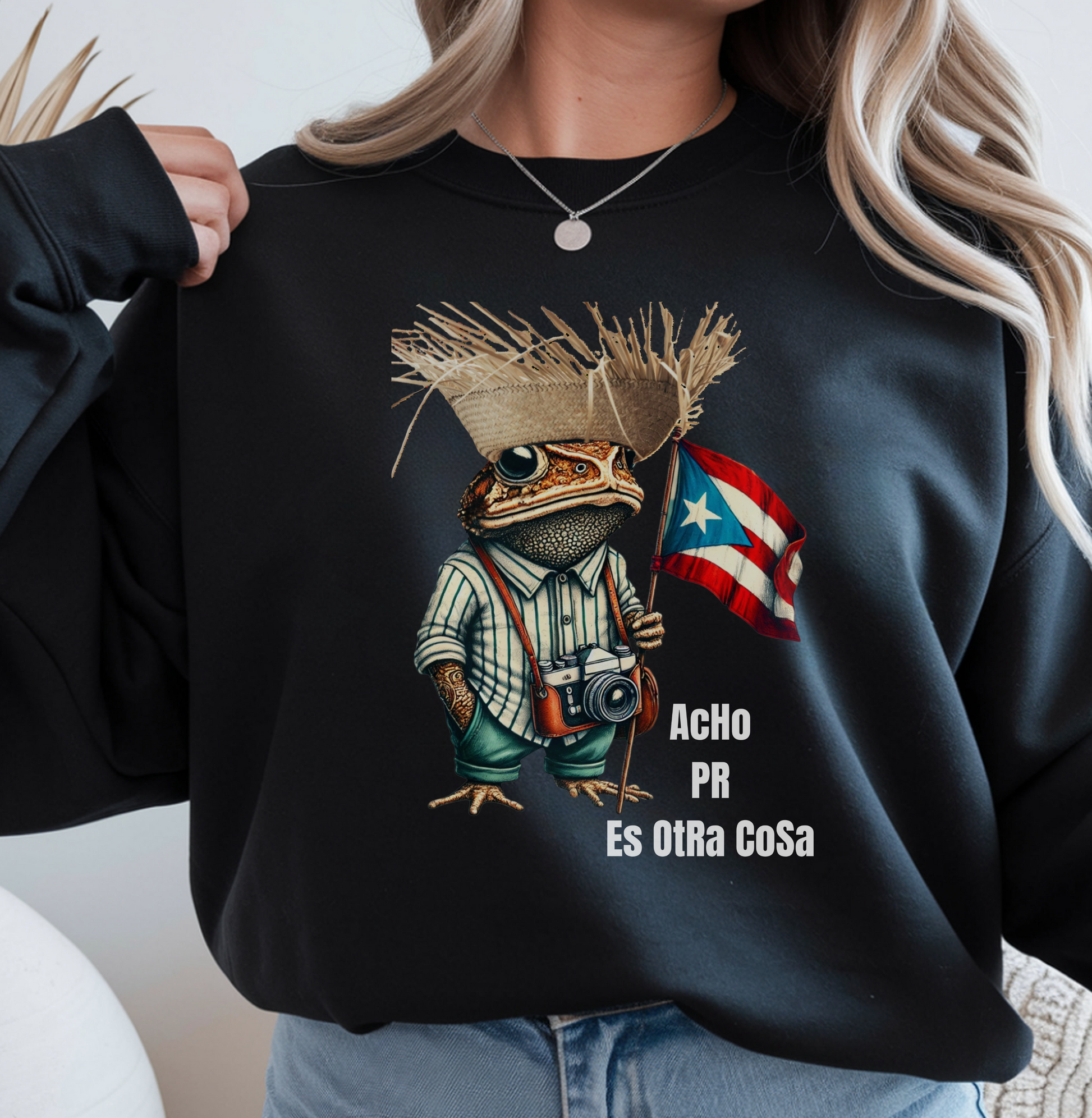 acho pr sweatshirt negra unisex free shipping puerto rico sapo concho